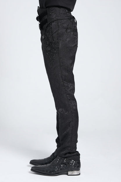 Black Double Buckles High Waisted Embroidery Men's Gothic Suit Pants