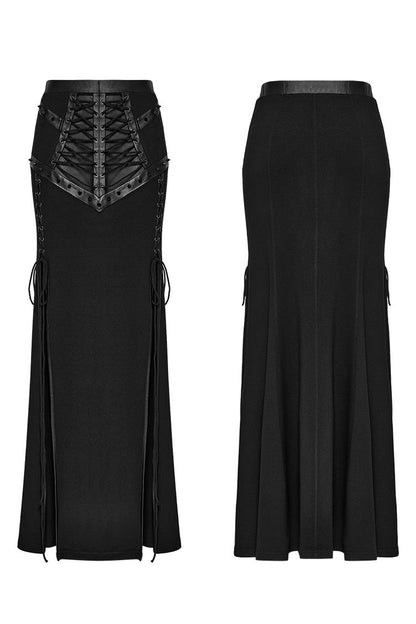 Black Lace-Up Rivet Women's Punk Fishtail Skirt