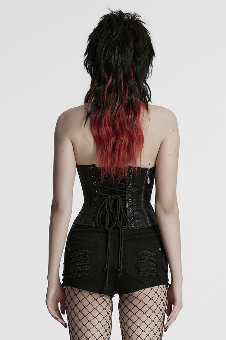 Black Lace-Up Buckle Overbust Women's Punk Corset