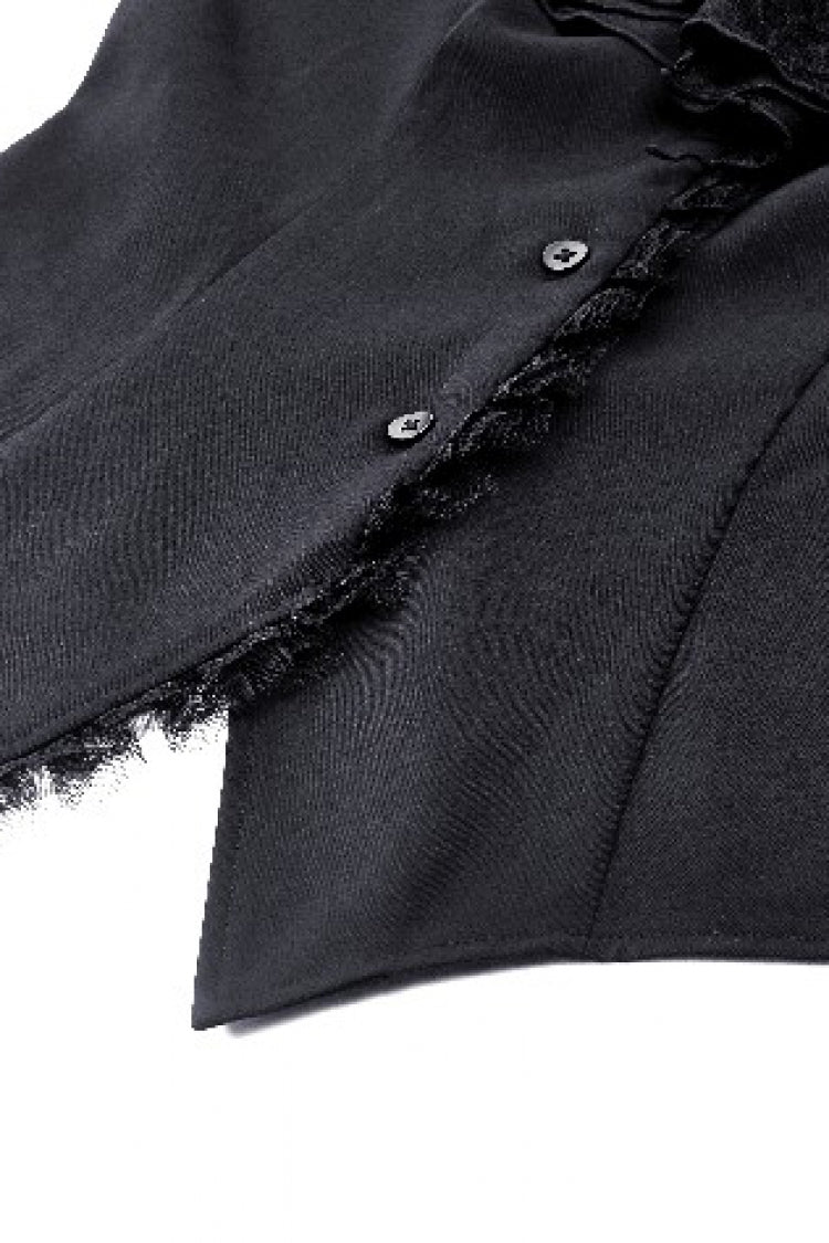 Black Lace Stand Collar Multi-Layered Ruffled Long Flared Sleeves Women's Gothic Blouse