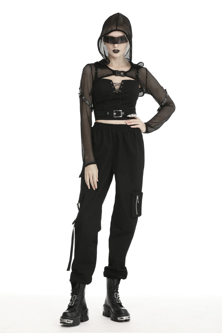 Black Long Sleeves Fishnet Mesh Women's Gothic Punk Hooded Cape