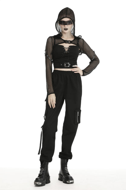Black Long Sleeves Fishnet Mesh Women's Gothic Punk Hooded Cape