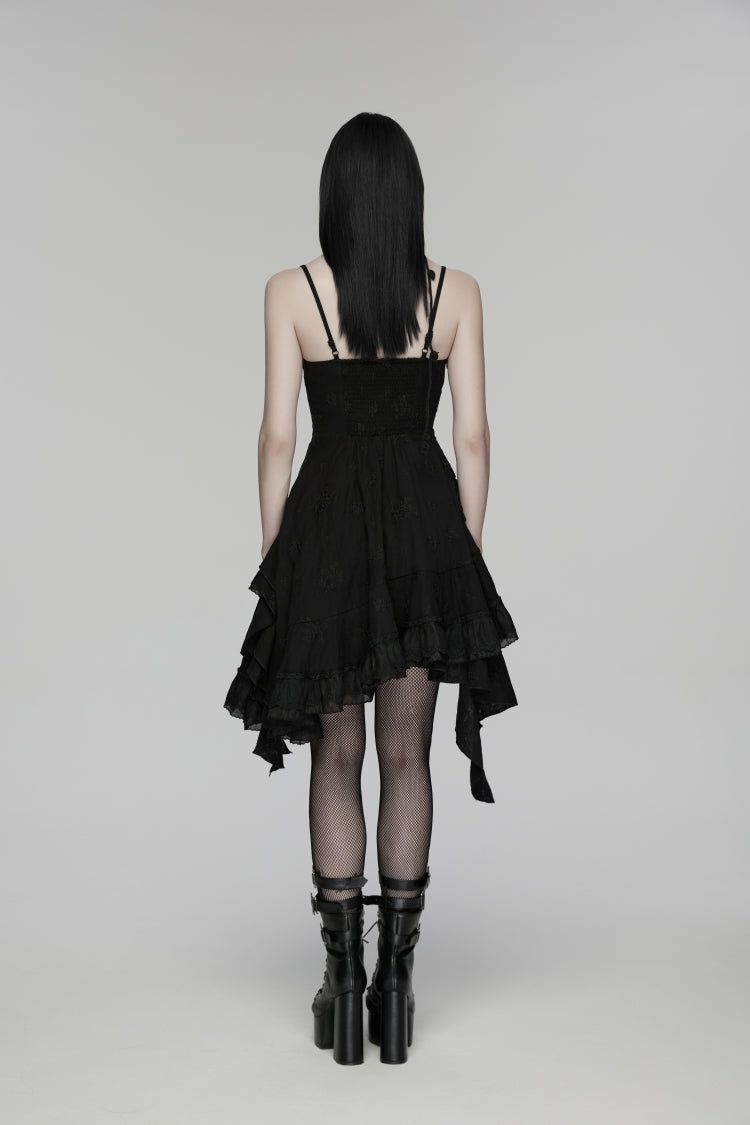 Black Embroidered loral Embroidered Asymmetric Women's Gothic Jsk Dress raduation Dress
