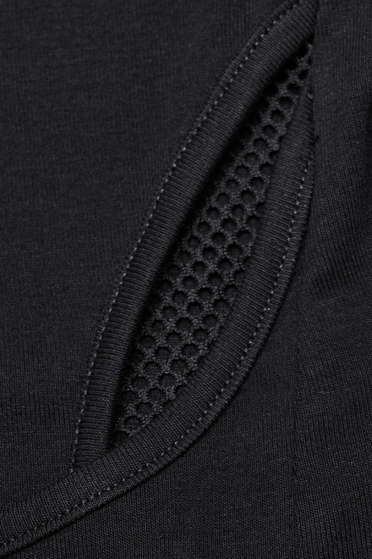 Black Long Sleeves Stitching Lace-Up Mesh Women's Punk Blouse