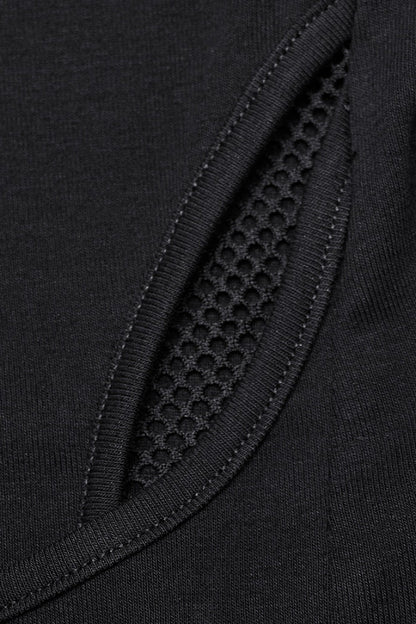 Black Long Sleeves Stitching Lace-Up Mesh Women's Punk Blouse
