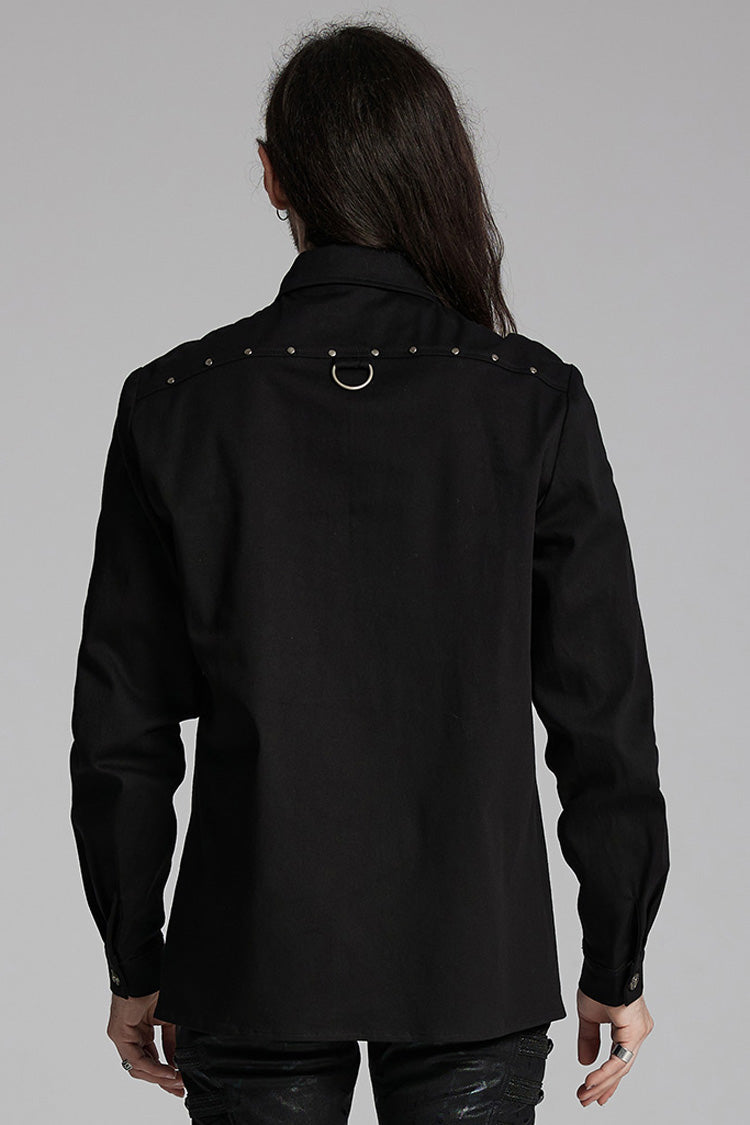 Black Lapel Collar Long Sleeves Rings Men's Punk Blouse
