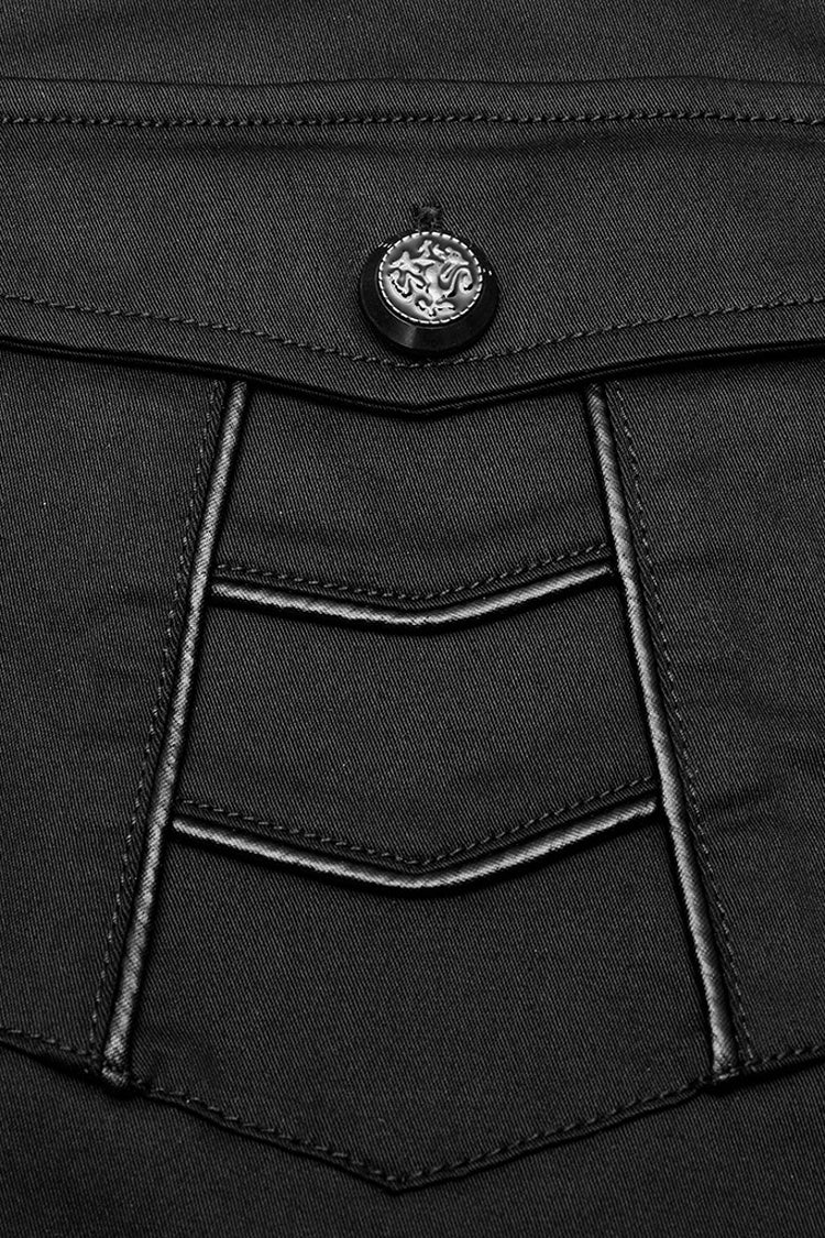 Black Lapel Collar Short Sleeves Men's Punk Blouse