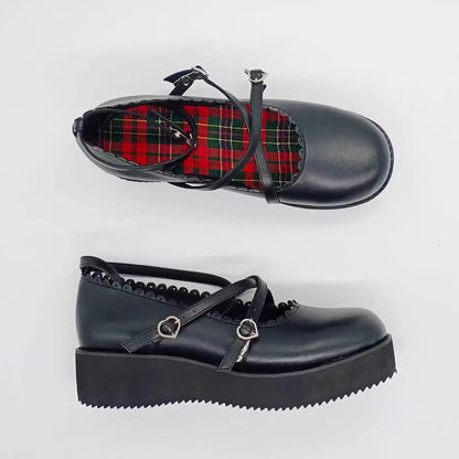 Black Doll Round Toe Soft Sister Cute Student Platform Shoes