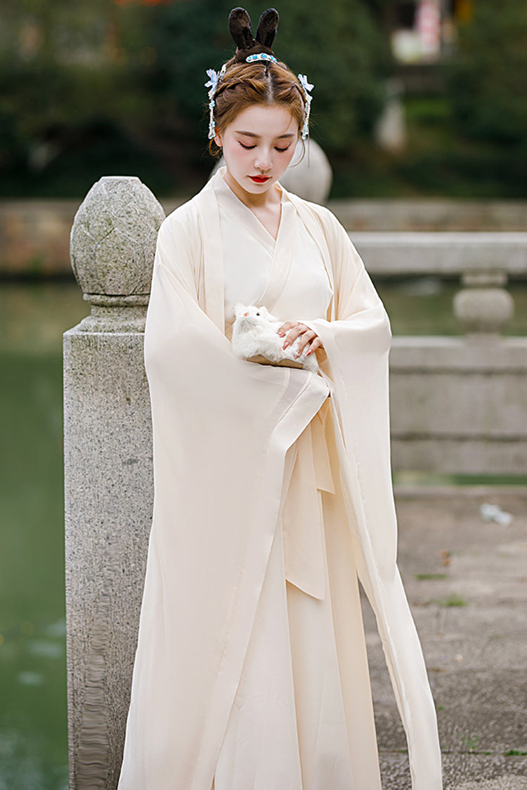 Beige Chang'E Ancient Costume Elegant Wide Sleeves Classic Hanfu Dress