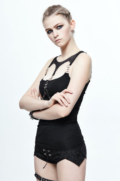 Black Cotton Womens Punk T-Shirt (Two Ways To Wear)