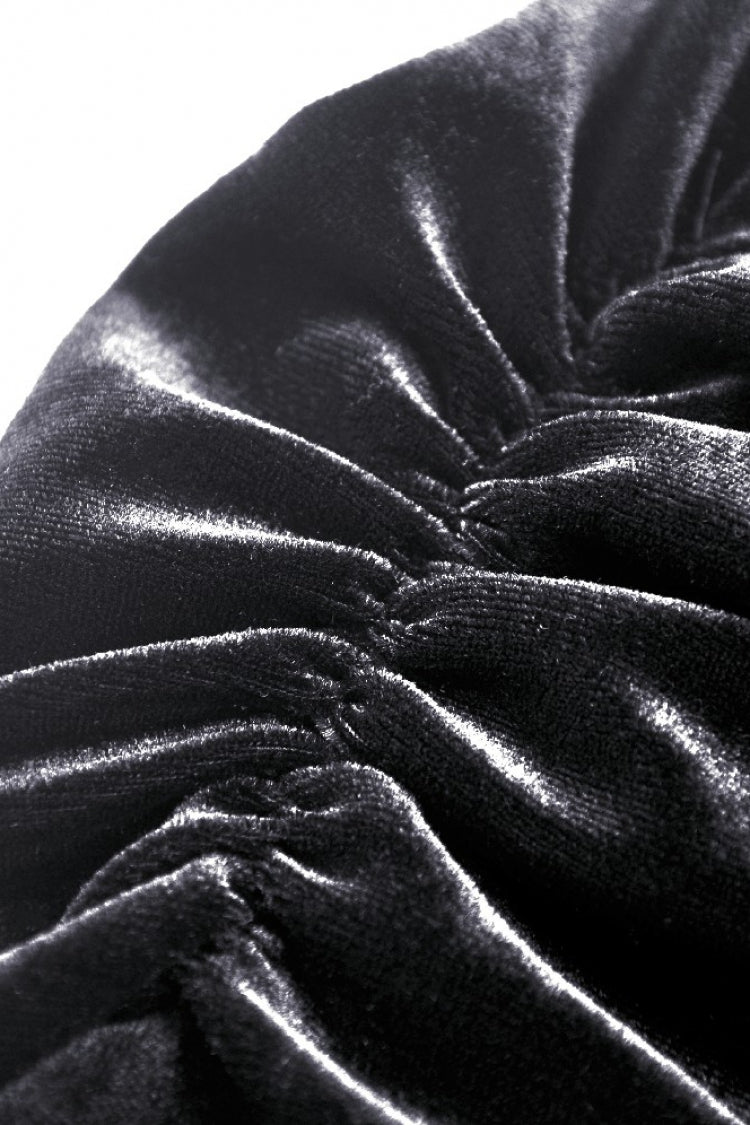 Black Lace Long Puff Sleeves Women's Gothic Velet Dress
