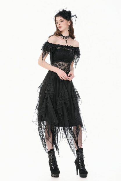 Black Off Shoulder Floral Sheer Lace Women's Gothic Top