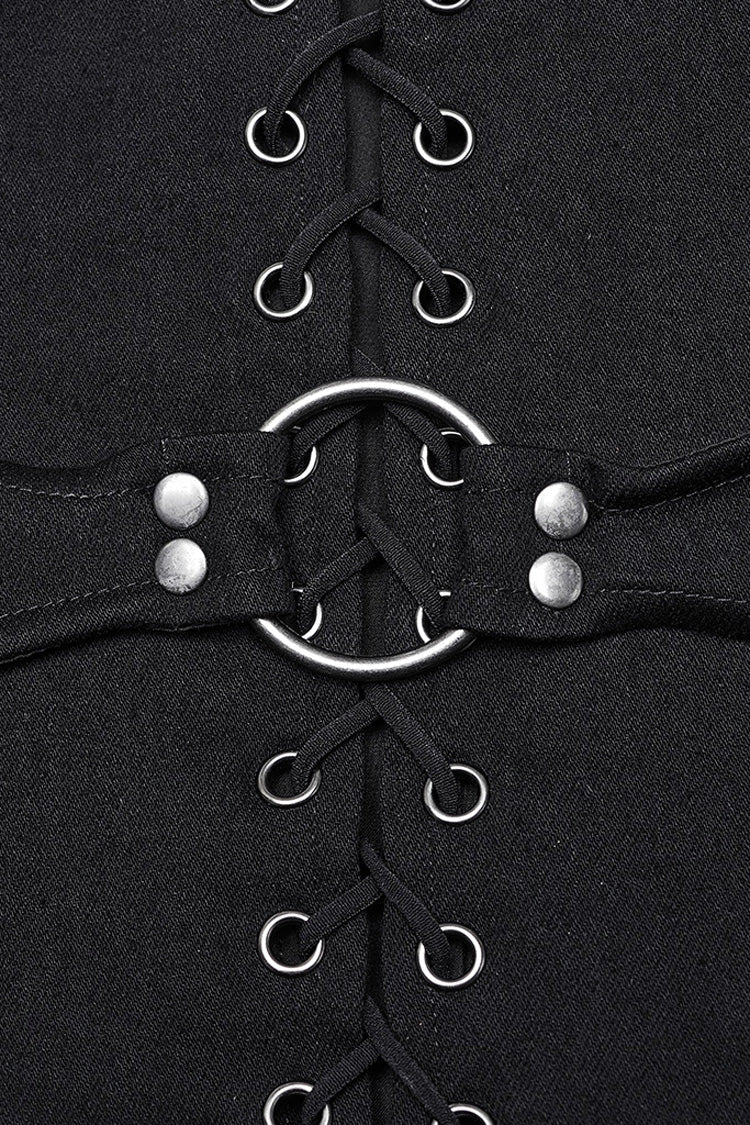 Black Hollow Lace-Up Ripped Buckle Women's Punk Tube Top
