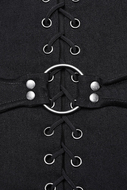 Black Hollow Lace-Up Ripped Buckle Women's Punk Tube Top