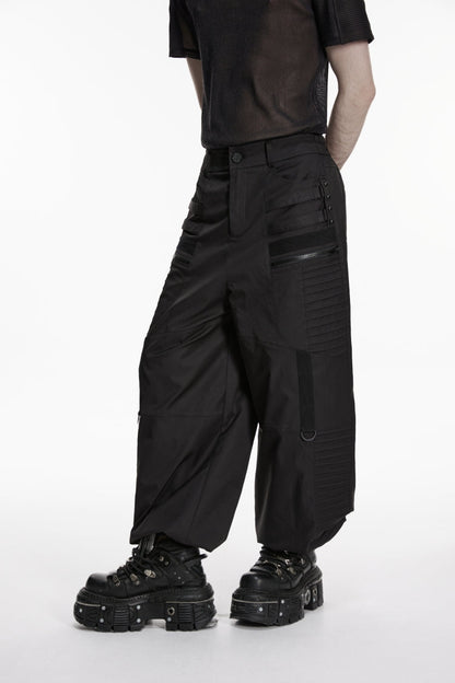 Black Multi-Layered Pleated Men's Gothic Cool Tapered Pants