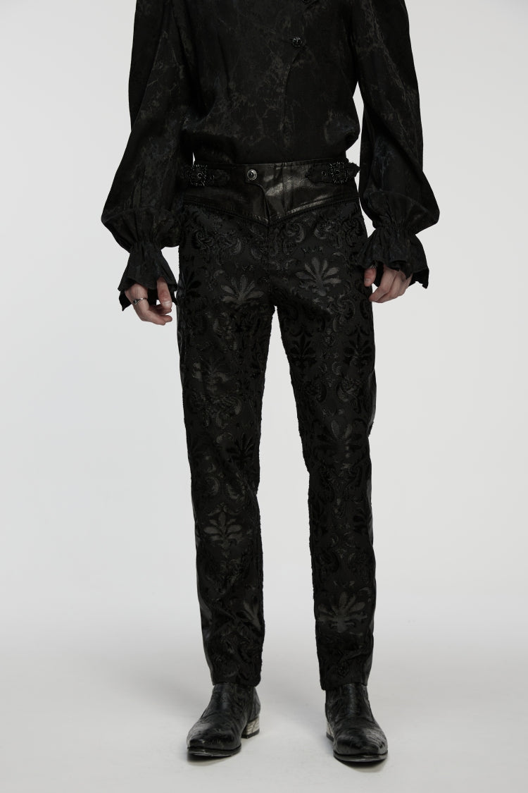 Black Jacquard Floral Embroidered Men's Gothic Pants