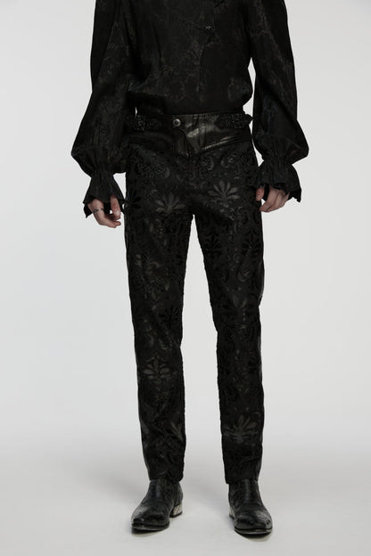 Black Jacquard Floral Embroidered Men's Gothic Pants