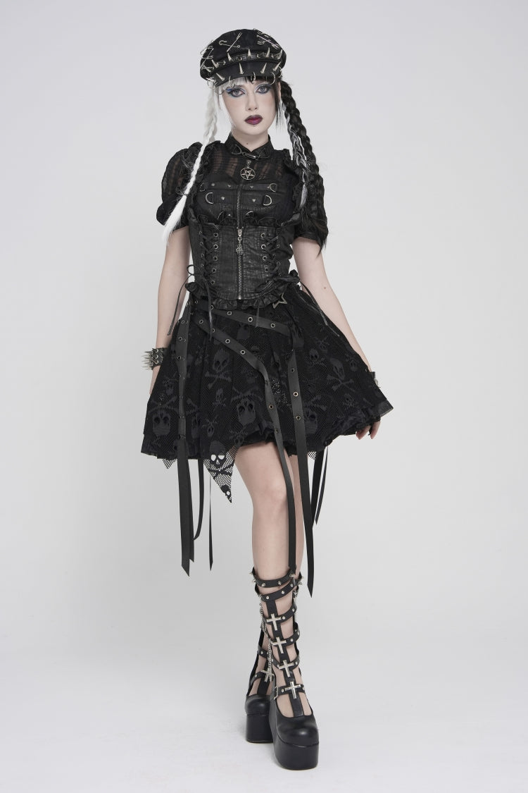 Black Bow Lace-Up Slim Zippered Women's Gothic Swallow-tailed Vest