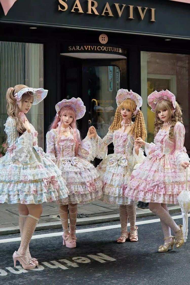Apricot [Candlelight Elegance] Long Trumpet Sleeves Multi-Layered Ruffle Bowknot Lace Sweet Elegant Lolita Dress