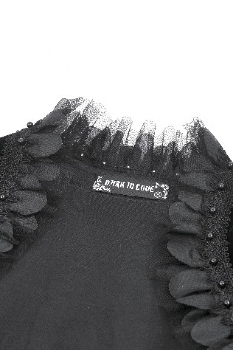 Black Lace Spliced Velvet Long Flared Sleeves Floral Feather Women's Gothic Cape