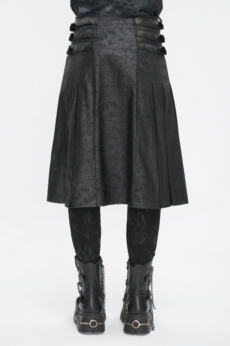 Black Print Chain Multi Buckle Men's Gothic Skirt
