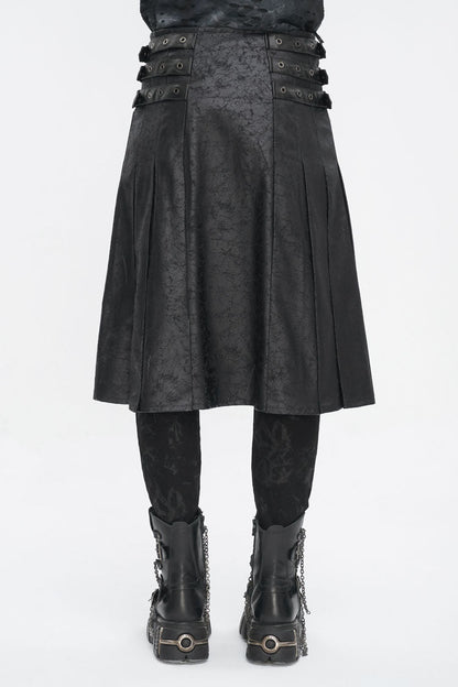 Black Print Chain Multi Buckle Men's Gothic Skirt
