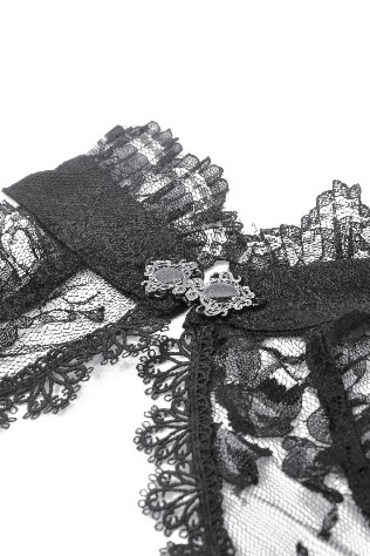 Black Off Shoulder Long Sleeves Sheer Floral Lace Women's Gothic Shrug
