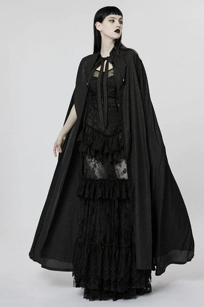 Black Mesh Lapel Collar Lace Jacquard Womens Gothic Cloak