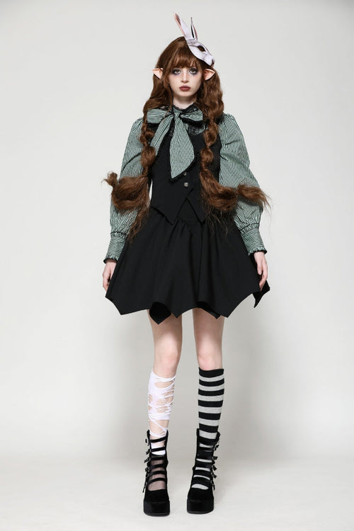 Black Lace-Up Buttons Back Bat Wings Women's Gothic Vest