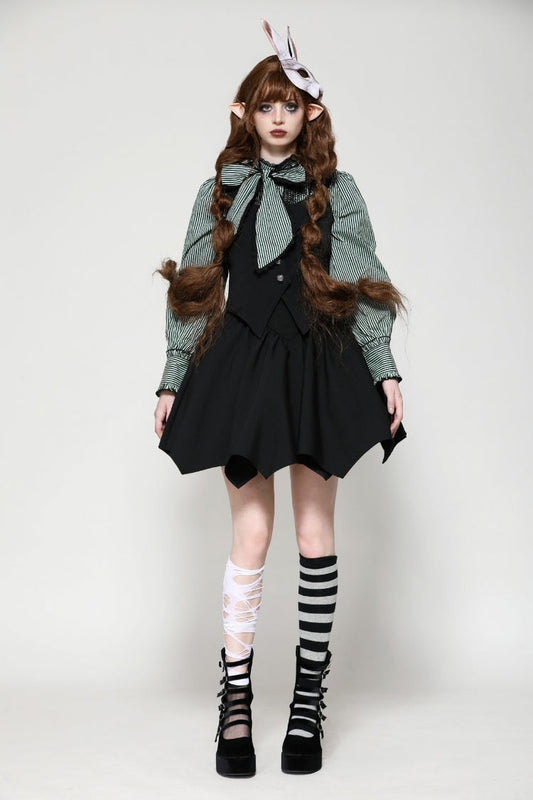Black Lace-Up Buttons Back Bat Wings Women's Gothic Vest