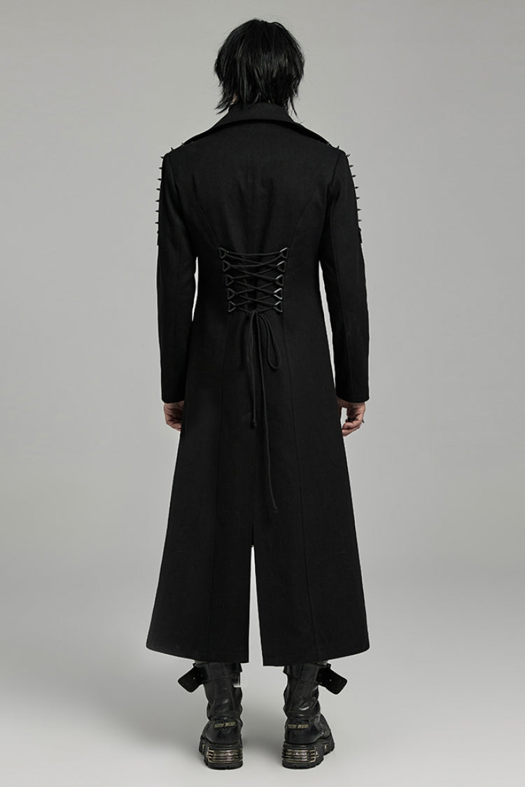 Black Lapel Collar Slim Studded Men's Punk Coat