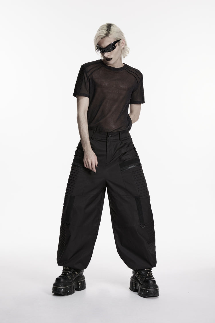 Black Multi-Layered Pleated Men's Gothic Cool Tapered Pants