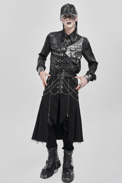 Black Buckle Chain Eyelet Men's Punk Skirt