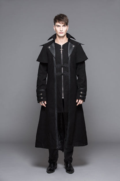 Black Fake Two Pieces High Collar Woollen Mens Gothic Long Coat