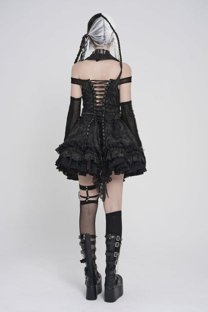Black Off Shoulder Lace-Up Irregular Chain-Decorated Women's Punk Vest