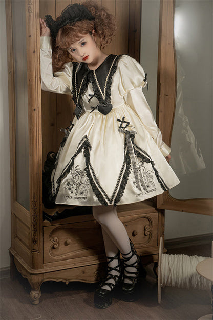 Beige Doll Lapel Collar Long Sleeves Little Confused Print High Waisted Sweet Lolita OP Dress