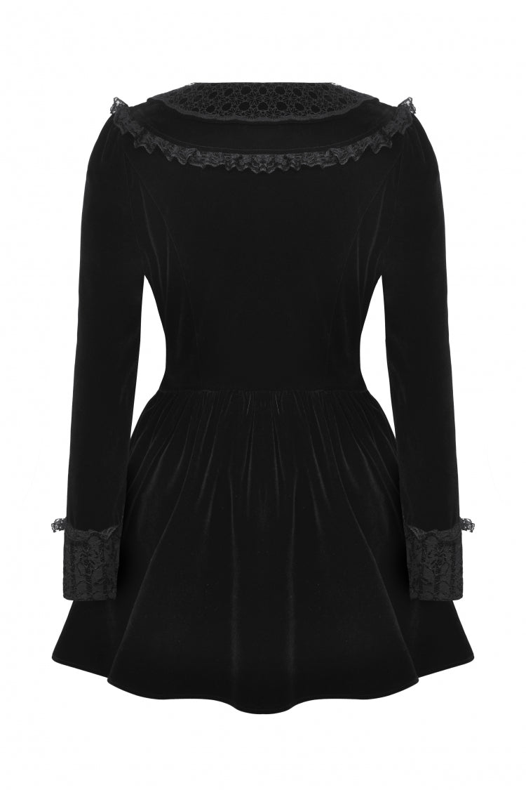 Black Long Sleeves Lace Women's Gothic Velvet Short Dress