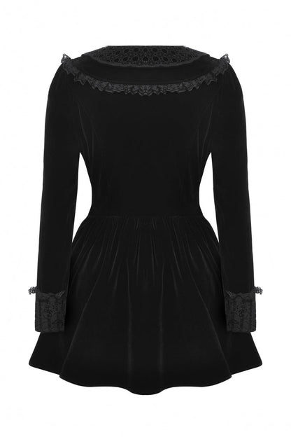 Black Long Sleeves Lace Women's Gothic Velvet Short Dress