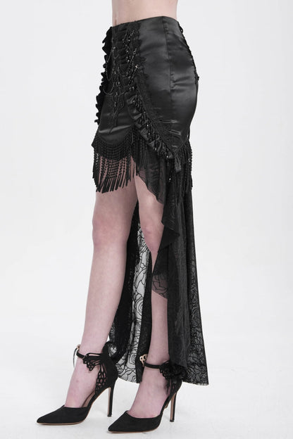 Black Embroidery Stitching Lace Mesh Women's Gothic Skirt With Train