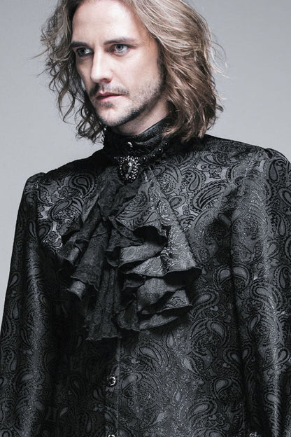 Black Lace Jacquard Jewel Pins Men's Gothic Tie