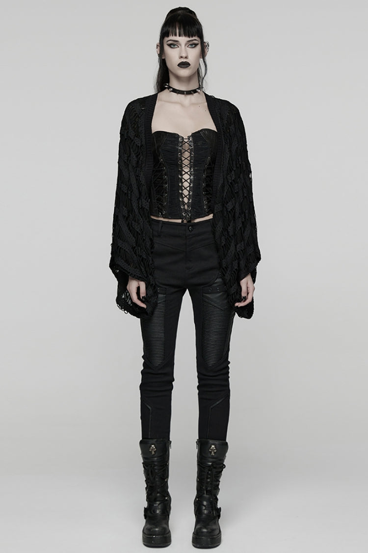 Black Long Batwing Sleeves Ripped Women's Punk Cardigan