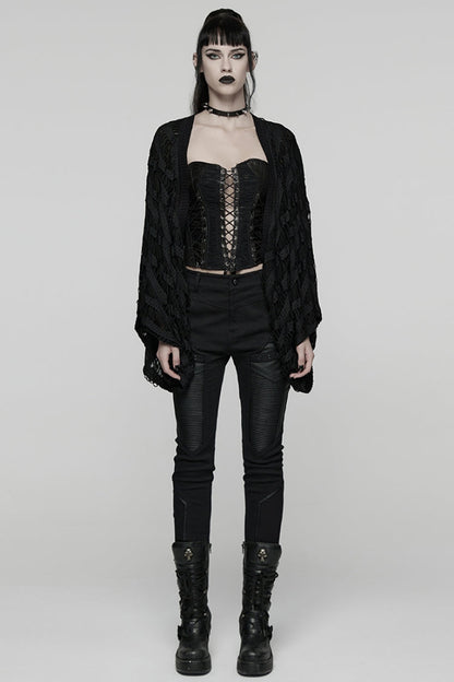 Black Long Batwing Sleeves Ripped Women's Punk Cardigan