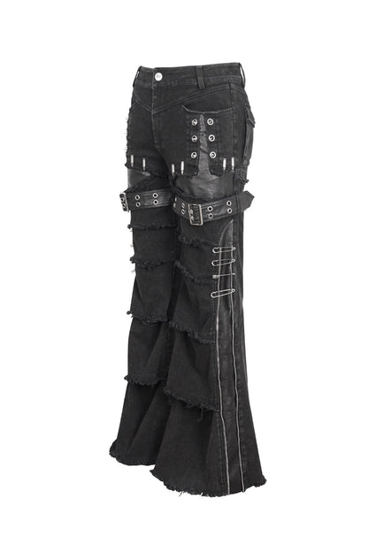 Black Faux Leather Splice Men's Punk Flared Pants