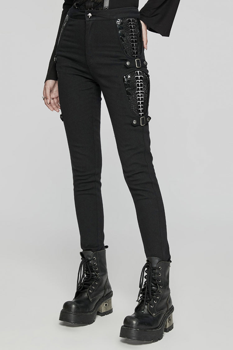 Black Patent Leather Stitching Women's Punk Pants