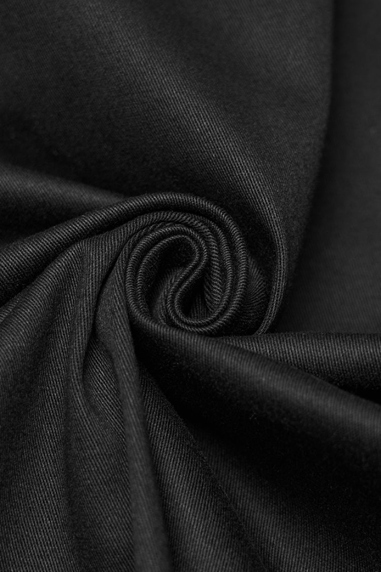 Black Lapel Collar Long Sleeves Stitching Eyelet Men's Punk Blouse