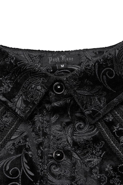 Black Long Sleeves Dark Pattern Print Webbing Decoration Mens Gothic Blouse