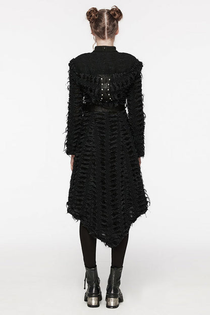 Black Irregular Hooded Women's Punk Long Coat