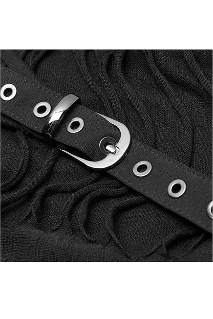 Black Metal Eyelets Strap Irregular Knit Plus Size Women's Punk Sling Dress