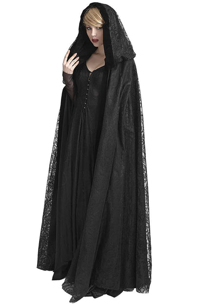 Black Hooded Hollow Womens Gothic Cloak Cape Long Coat