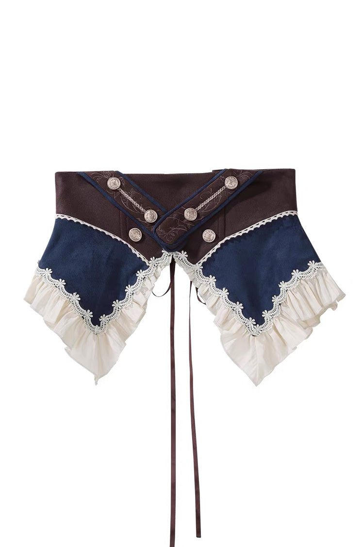 Beige [Morning Mist Coast] Stand Collar Long Sleeves Ruffle Embroidery Vintage Elegant Lolita Skirt Dress Set